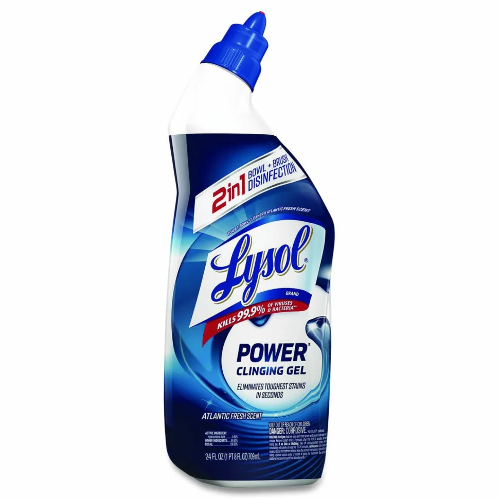 LYSOL Brand Disinfectant Toilet Bowl Cleaner, Atlantic Fresh Scent, 24 oz Angle-Neck Bottle, 9/Carton
