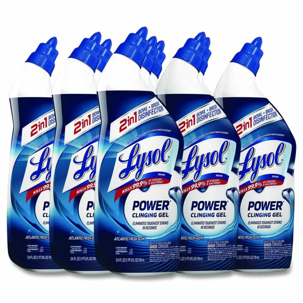 LYSOL Brand Disinfectant Toilet Bowl Cleaner, Atlantic Fresh Scent, 24 oz Angle-Neck Bottle, 9/Carton