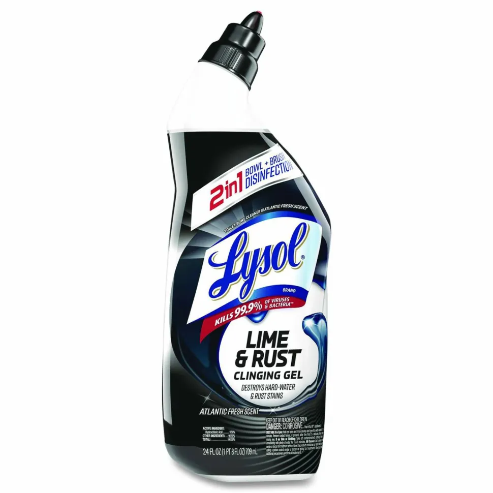 LYSOL Brand Disinfectant Toilet Bowl Cleaner w/Lime/Rust Remover, Atlantic Fresh Scent, 24 oz Angle-Neck Bottle