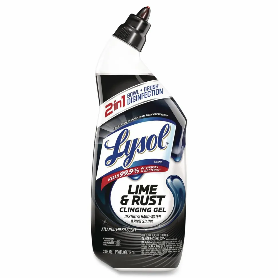 LYSOL Brand Disinfectant Toilet Bowl Cleaner w/Lime/Rust Remover, Atlantic Fresh Scent, 24 oz Angle-Neck Bottle