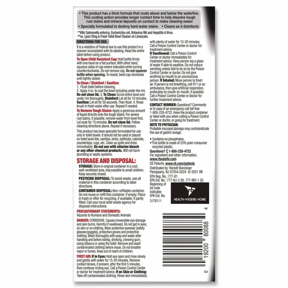 LYSOL Brand Disinfectant Toilet Bowl Cleaner w/Lime/Rust Remover, Atlantic Fresh Scent, 24 oz Angle-Neck Bottle