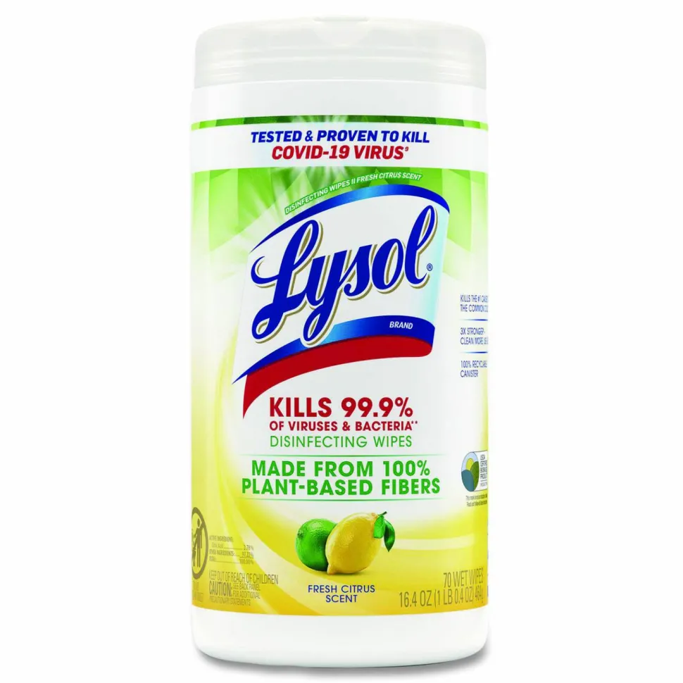 LYSOL Brand Disinfecting Wipes II Fresh Citrus Scent, 1-Ply, 7 x 7.25, Fresh Citrus, White, 70 Wipes/Canister