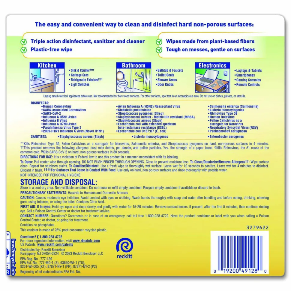 LYSOL Brand Disinfecting Wipes II Fresh Citrus Scent, 1-Ply, 7 x 7.25, Fresh Citrus, White, 70 Wipes/Canister