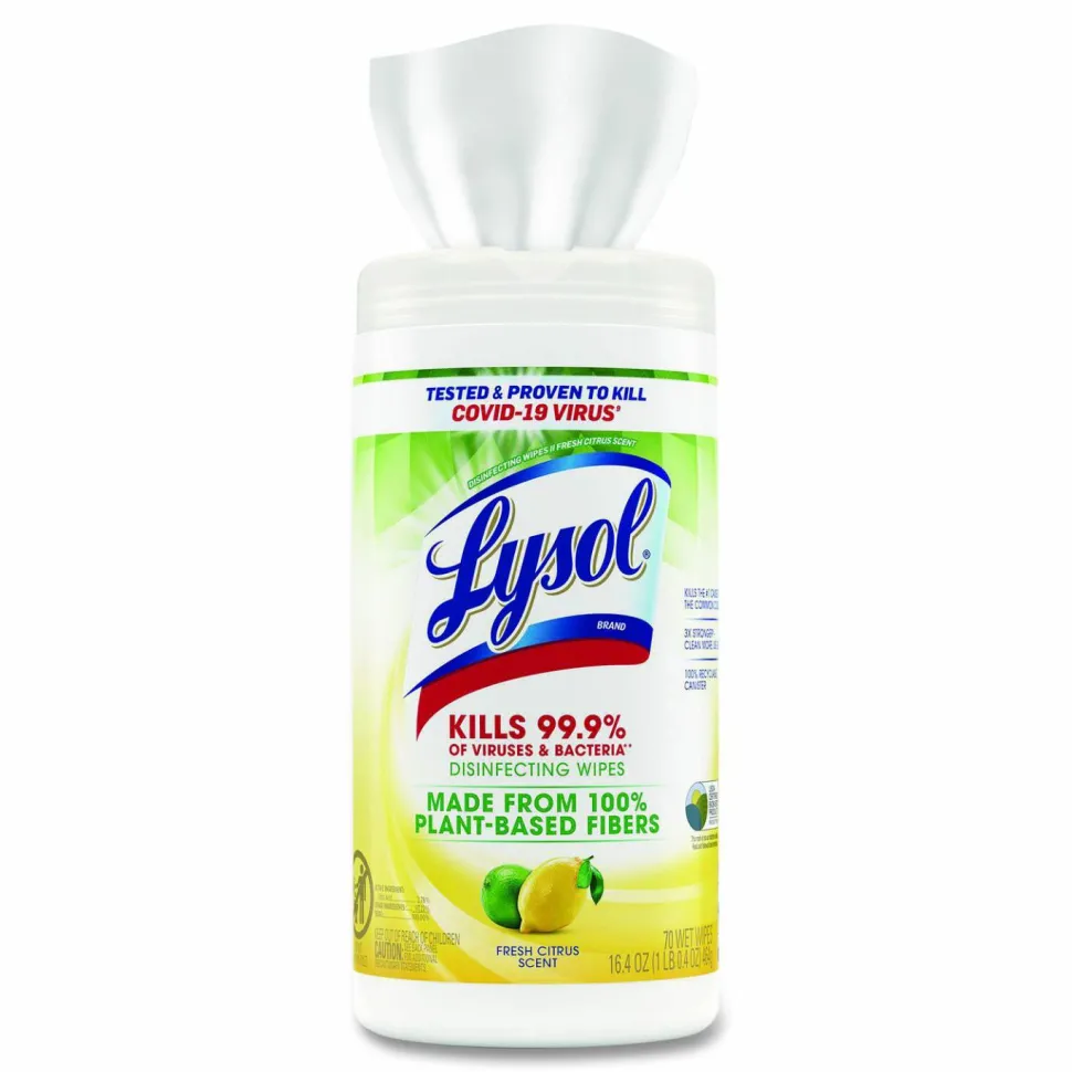 LYSOL Brand Disinfecting Wipes II Fresh Citrus Scent, 1-Ply, 7 x 7.25, Fresh Citrus, White, 70 Wipes/Canister