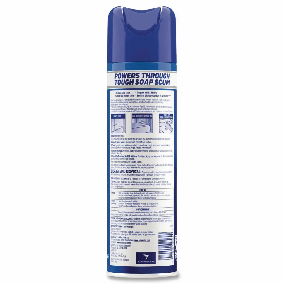LYSOL Brand Power Foam Bathroom Cleaner, Unscented, 24 oz Aerosol Spray, 12/Carton