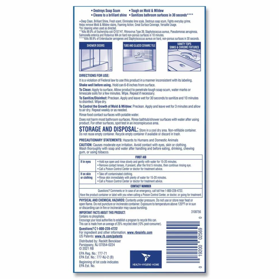 LYSOL Brand Power Foam Bathroom Cleaner, Unscented, 24 oz Aerosol Spray, 12/Carton