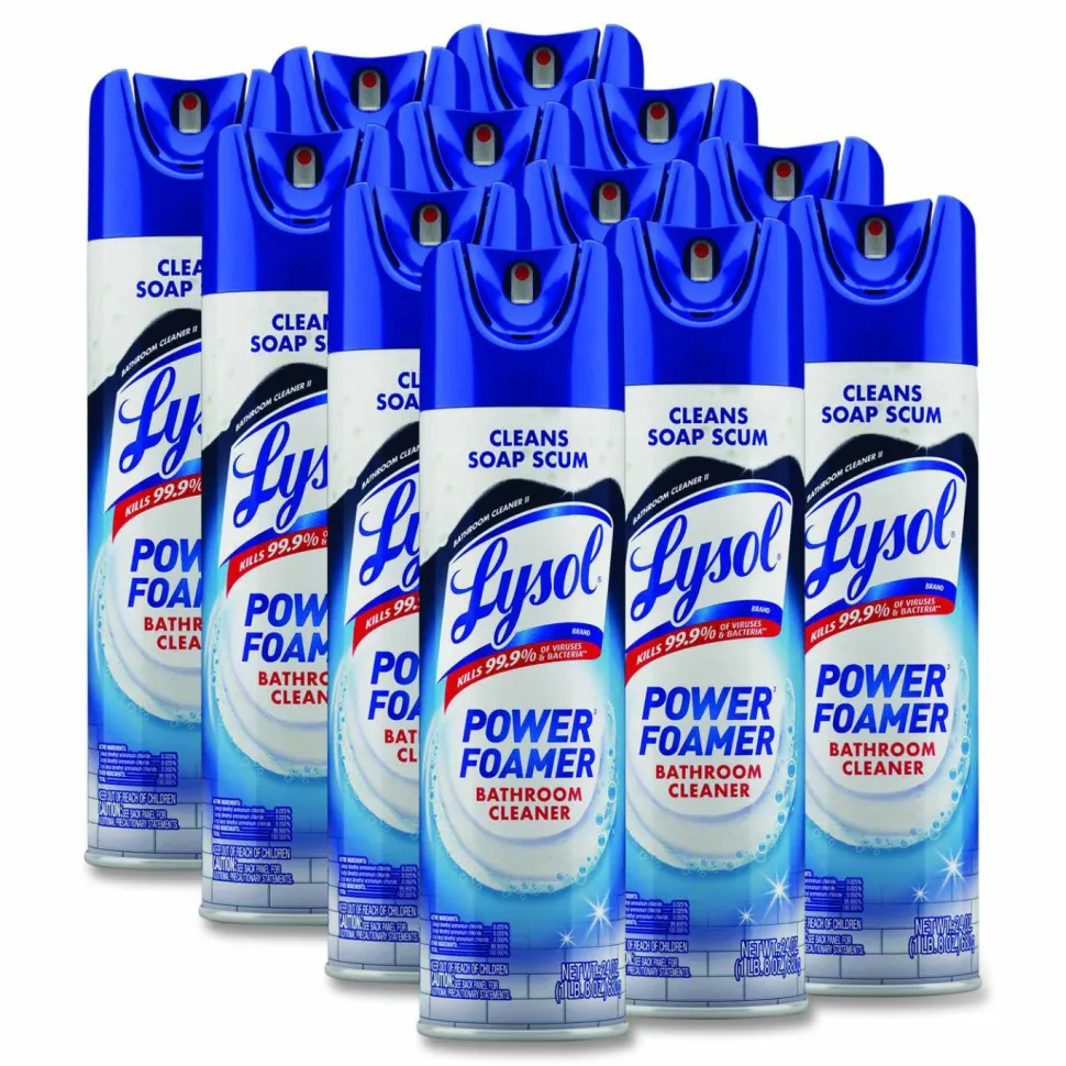 LYSOL Brand Power Foam Bathroom Cleaner, Unscented, 24 oz Aerosol Spray, 12/Carton