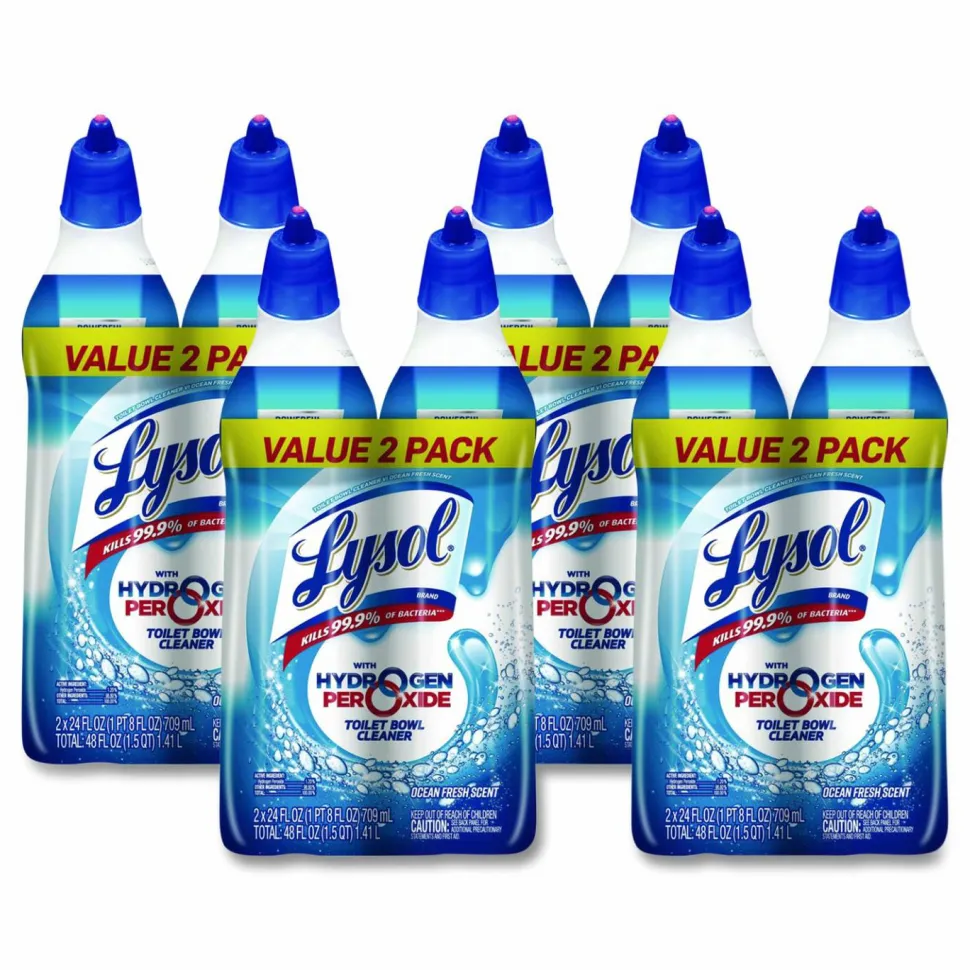 LYSOL Brand Toilet Bowl Cleaner with Oxi Action, Ocean Fresh Scent, 24 oz Angle-Neck Bottle, 2/Pack, 4 Packs/Carton