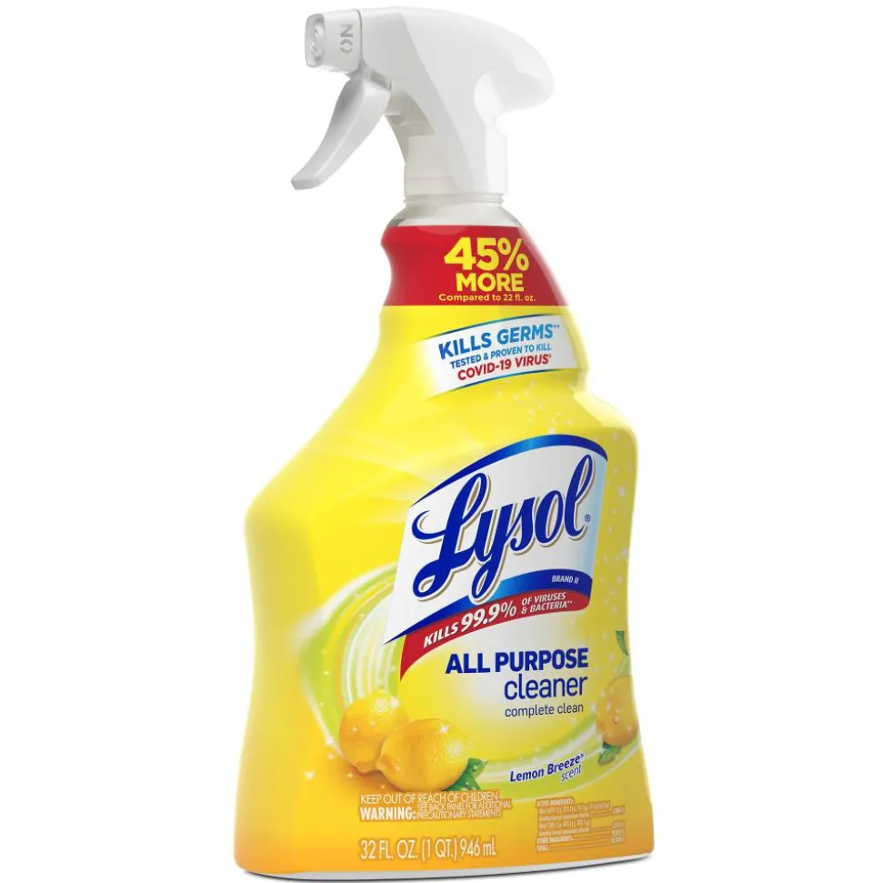 Lysol Disinfectant All-Purpose Cleaner, Lemon Breeze Scent, 32 Oz Bottle, Box Of 12