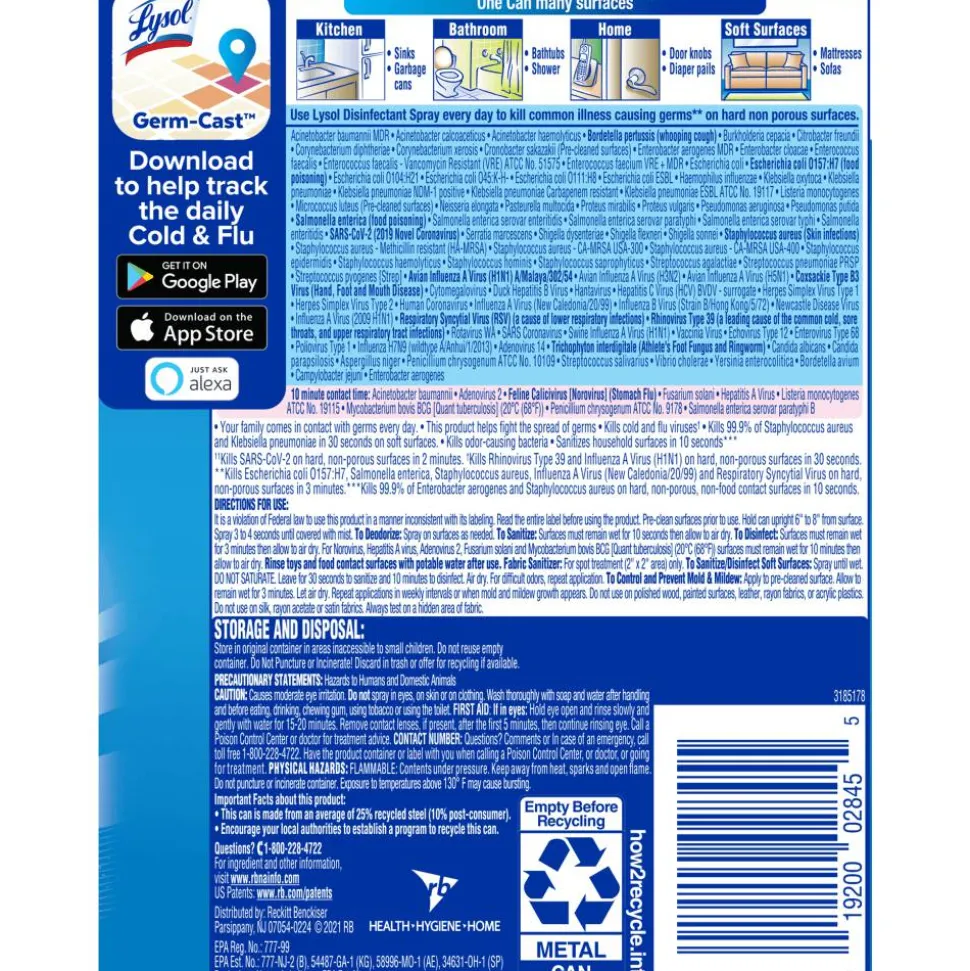 LYSOL Disinfectant Spray - Spring Waterfall 12.5 oz, Case of 12 Cans