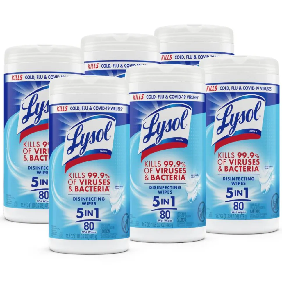 Lysol Disinfecting Wipes - Crisp Linen Scent - 7" x 7.25" - 80 / Canister - 6 / Carton - White