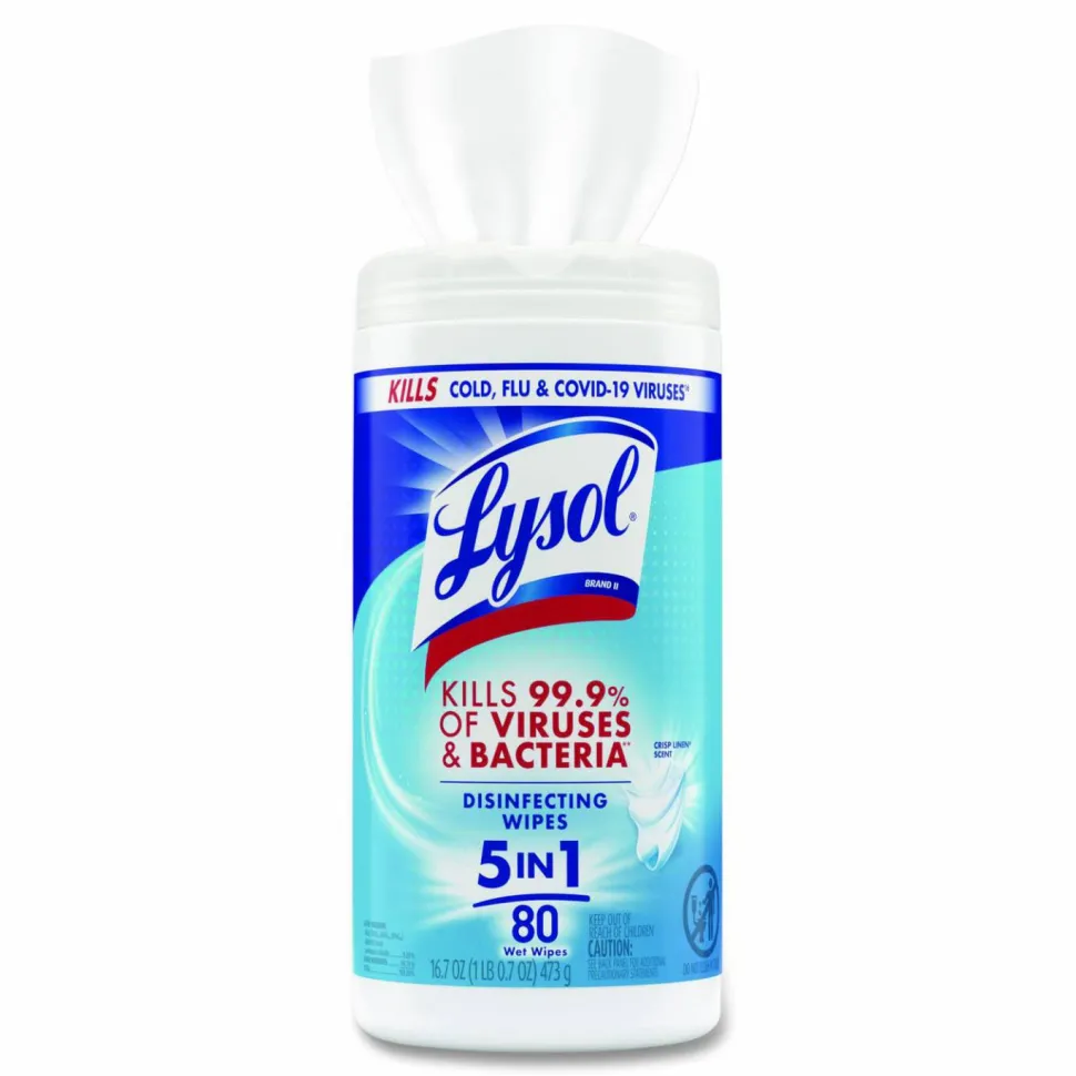 Lysol Disinfecting Wipes - Crisp Linen Scent - 7" x 7.25" - 80 / Canister - 6 / Carton - White