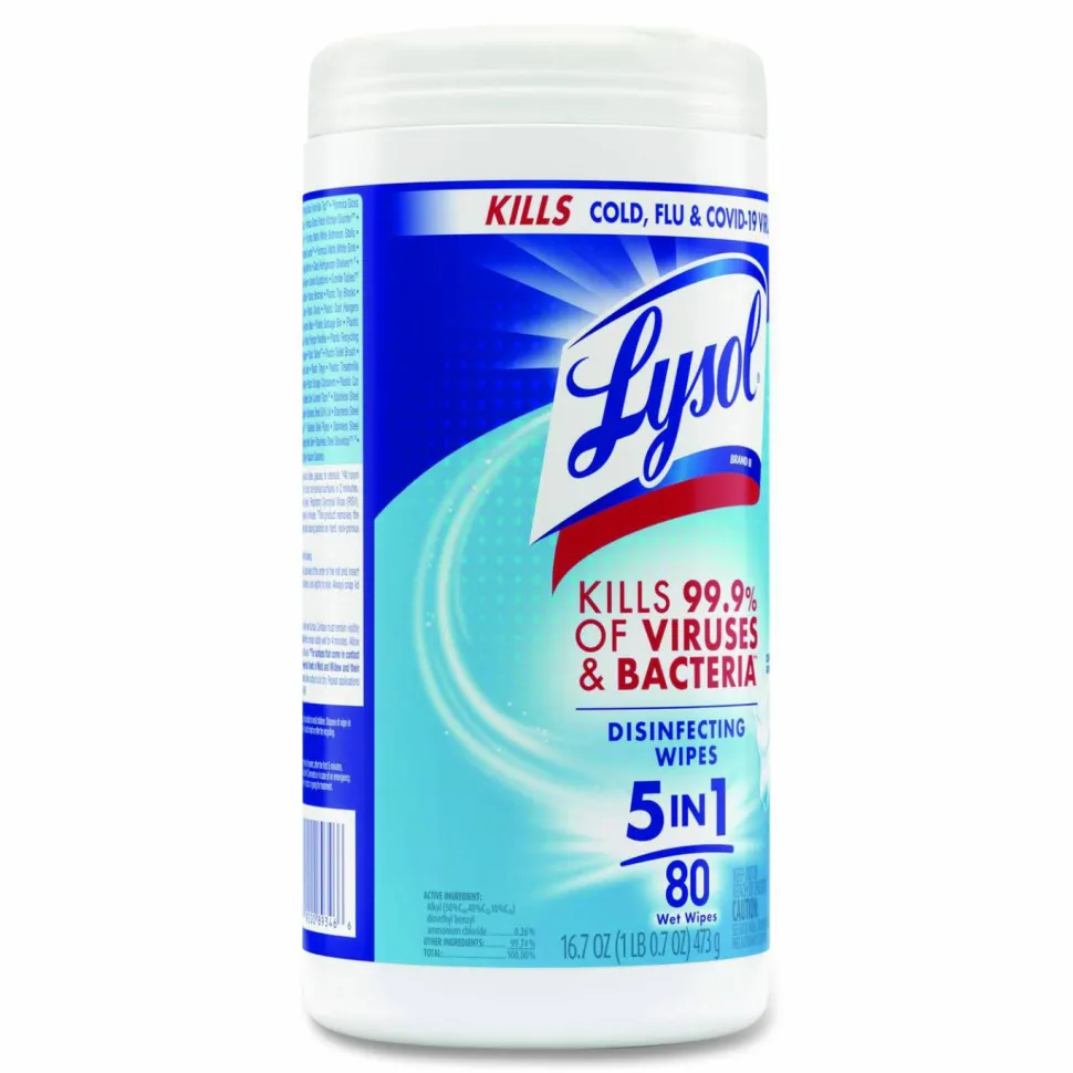 Lysol Disinfecting Wipes - Crisp Linen Scent - 7" x 7.25" - 80 / Canister - 6 / Carton - White