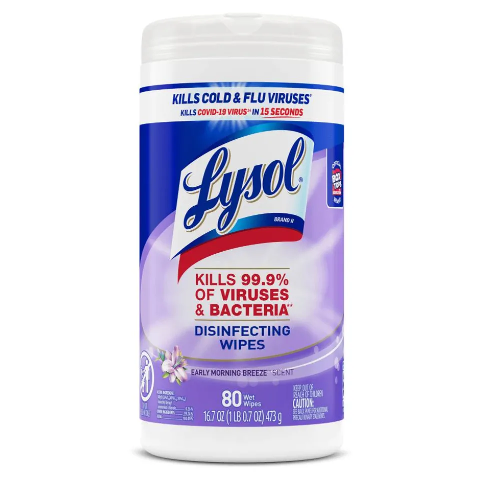 Lysol Disinfecting Wipes, Early Morning Breeze Scent, 7" x 7.25", Canister Of 80