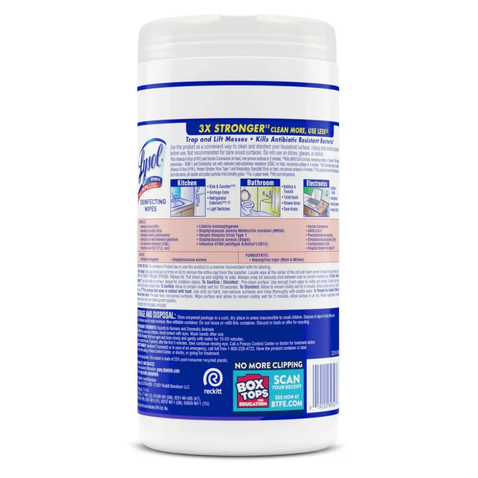 Lysol Disinfecting Wipes, Early Morning Breeze Scent, 7" x 7.25", Canister Of 80