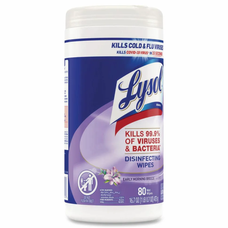 Lysol Disinfecting Wipes, Early Morning Breeze Scent, 80 Wipes Per Canister, Carton Of 6 Canisters