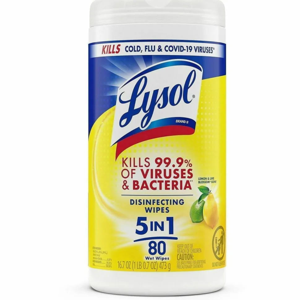 Lysol Disinfecting Wipes, Lemon & Lime Blossom Scent, 80 Sheets Per Tub, Box Of 6