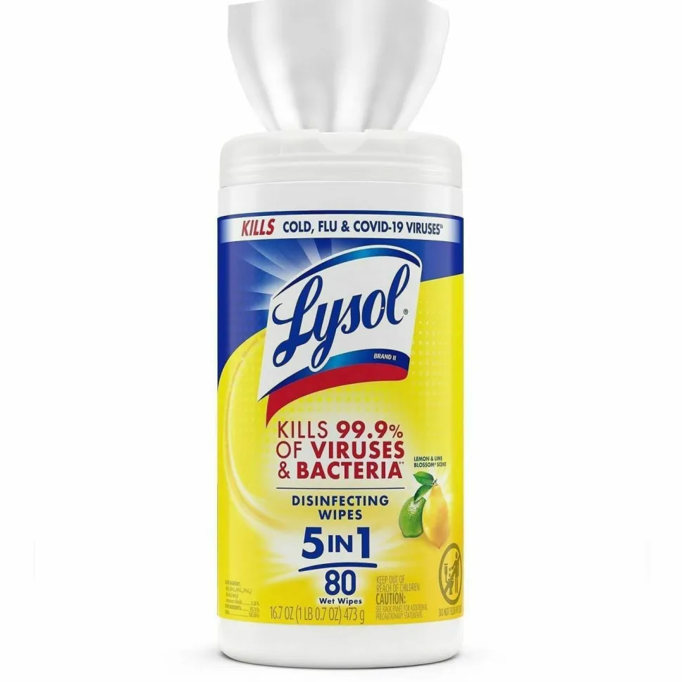 Lysol Disinfecting Wipes, Lemon & Lime Blossom Scent, 80 Sheets Per Tub, Box Of 6