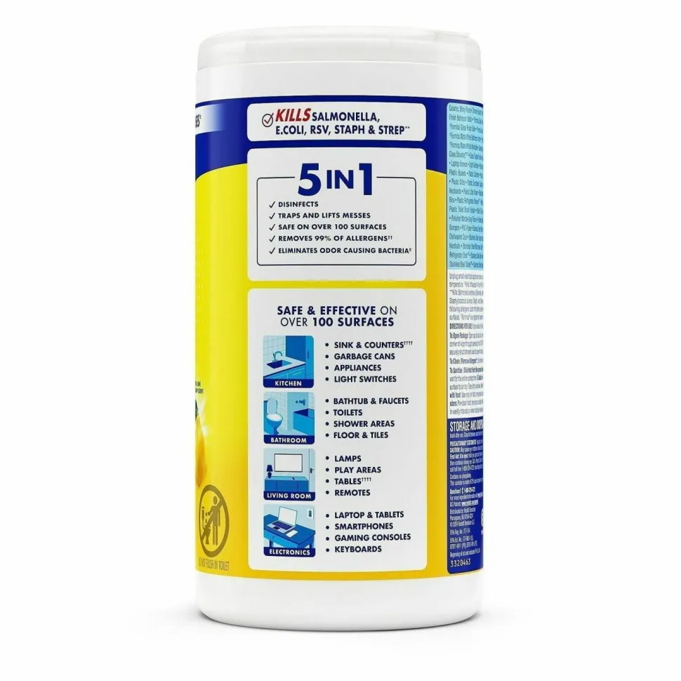 Lysol Disinfecting Wipes, Lemon And Lime Blossom Scent, Tub Of 80 Sheets