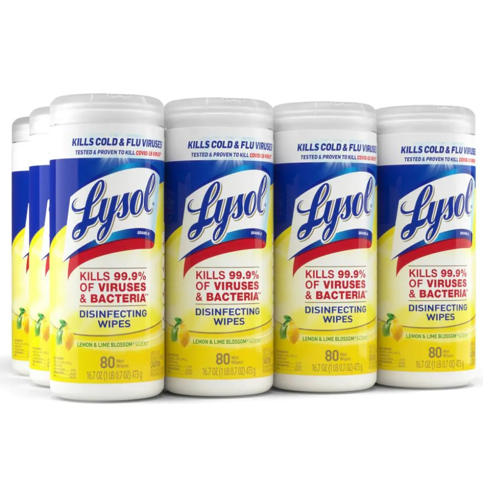 Lysol Disinfecting Wipes, Lemon & Lime Blossom Scent, 7" x 7.25", 35 Wipes Per Canister, Case Of 12