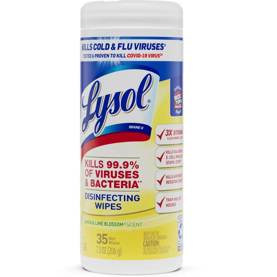 Lysol Disinfecting Wipes, Lemon & Lime Blossom Scent, 7" x 7.25", 35 Wipes Per Canister, Case Of 12
