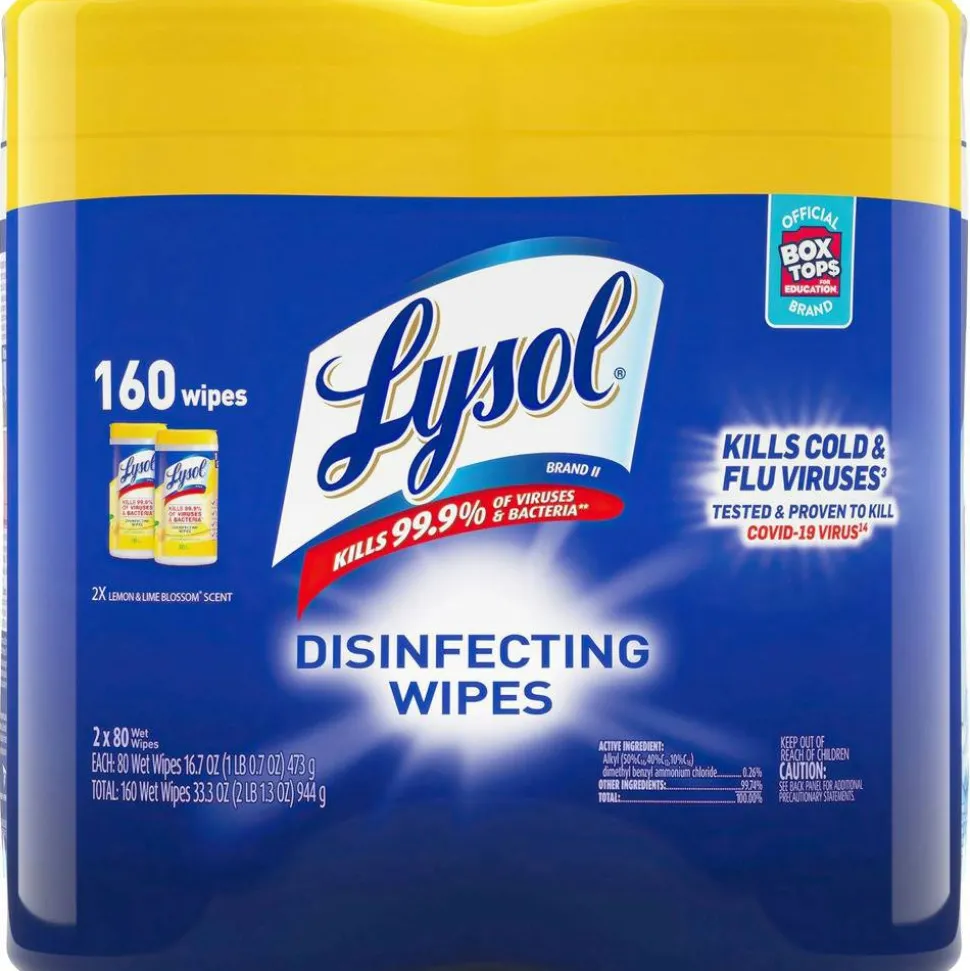 Lysol Disinfecting Wipes, Lemon Lime Scent, 80 Wipes Per Canister, Carton Of 6 Canisters