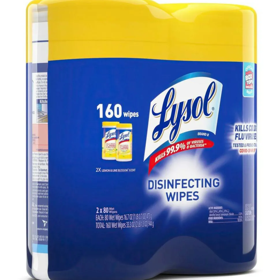 Lysol Disinfecting Wipes, Lemon Lime Scent, 80 Wipes Per Canister, Carton Of 6 Canisters