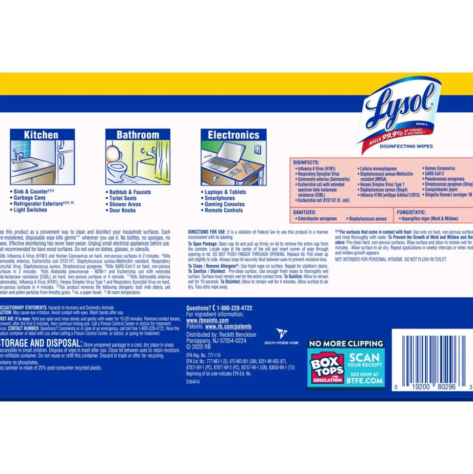 Lysol Disinfecting Wipes, Lemon Lime Scent, 80 Wipes Per Canister, Carton Of 6 Canisters