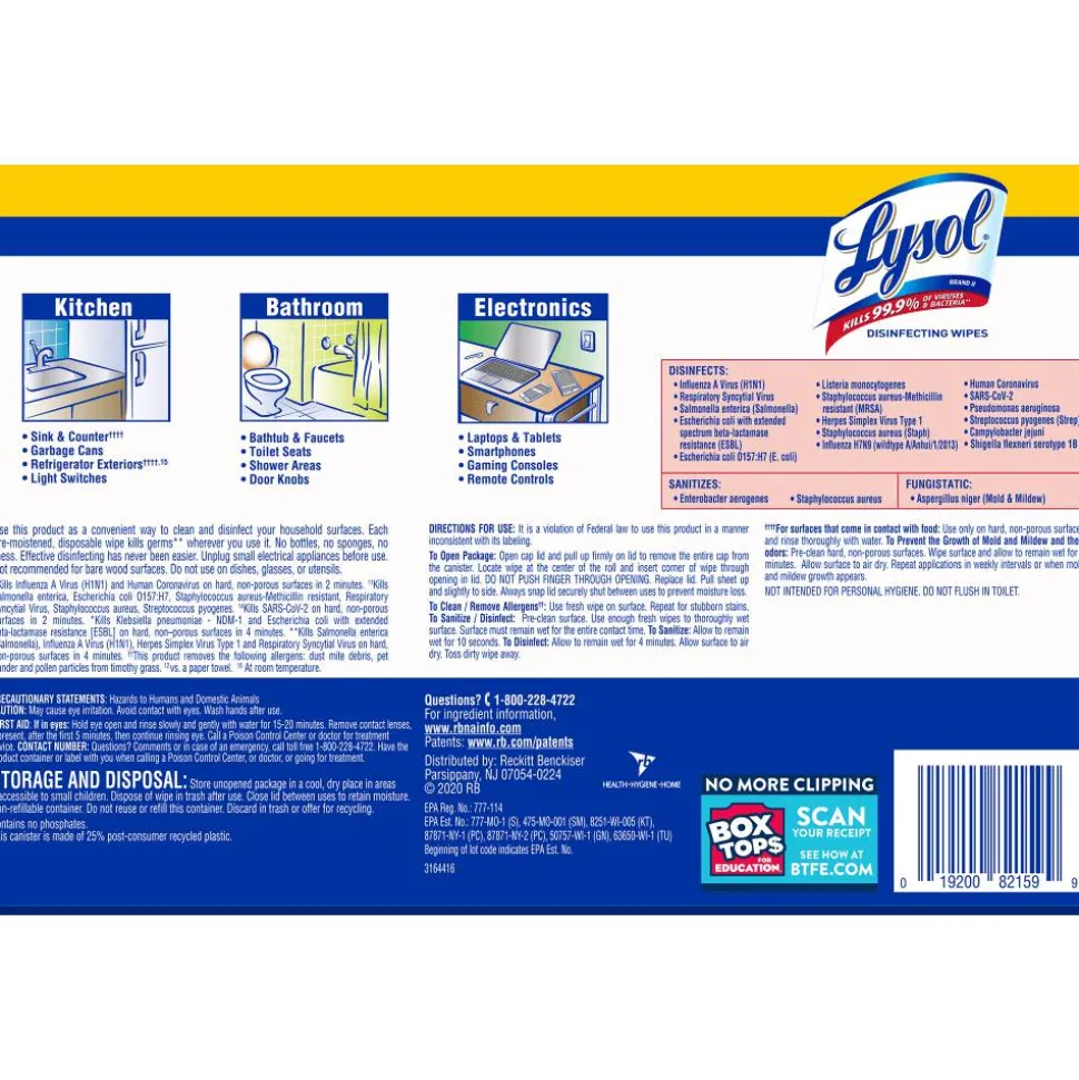Lysol Disinfecting Wipes, 7" x 7.25", Lemon Scent, 35 Wipes Per Canister, Carton Of 12 Canisters