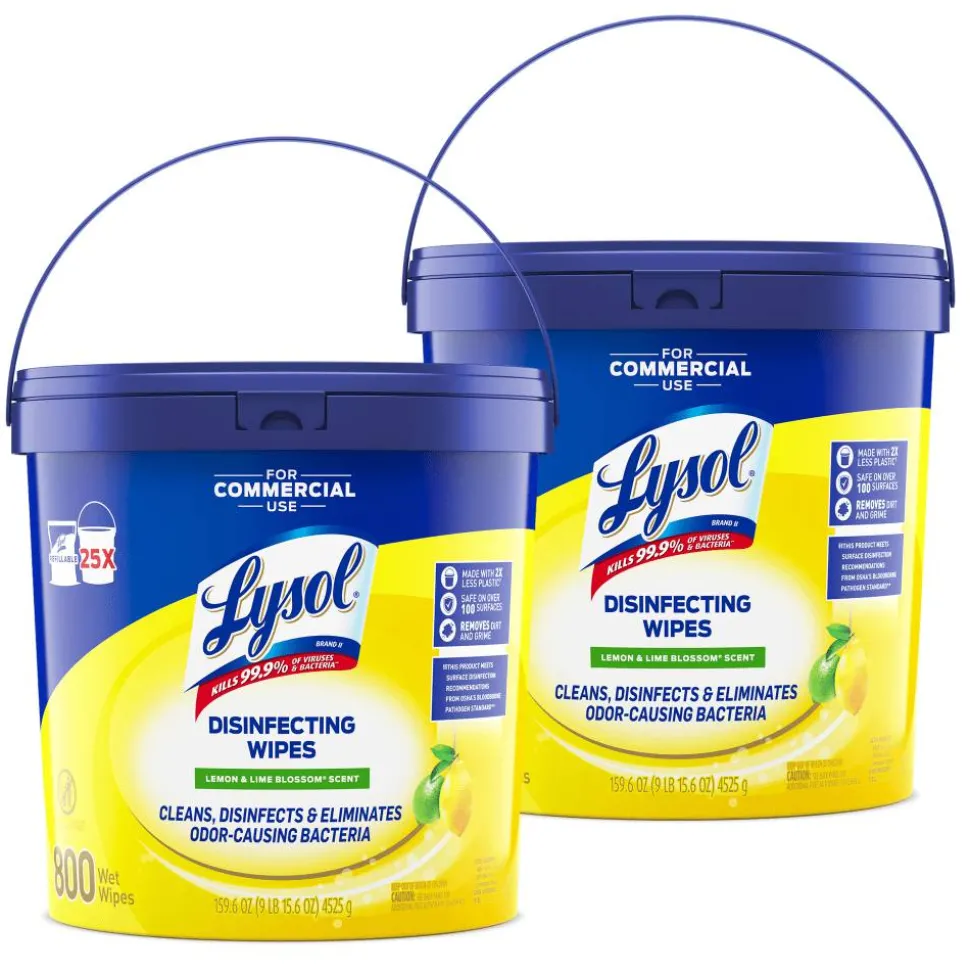 Lysol Professional Disinfecting Wipe Buckets, 8” x 6”, White, 800 Sheets Per Bucket, Set Of 2 Buckets