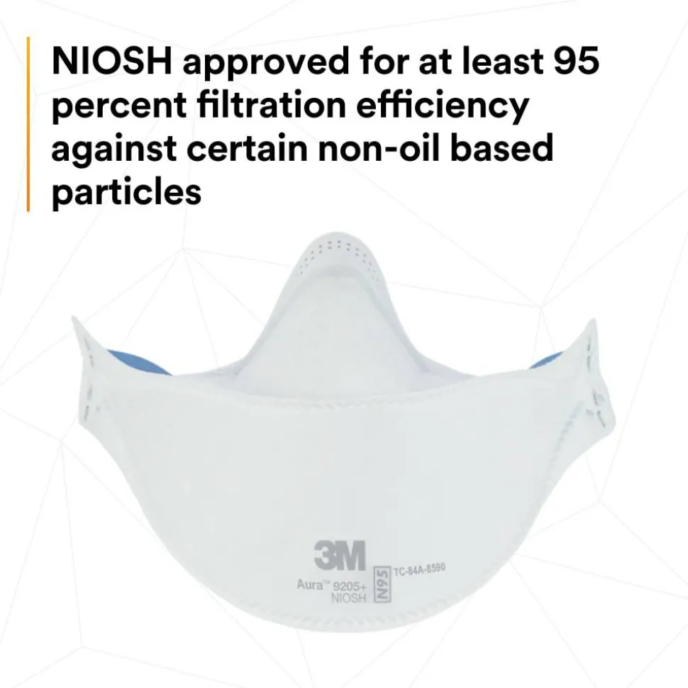 3M Aura N95 Particulate Respirators, 9205+, White, Pack Of 440 Respirators