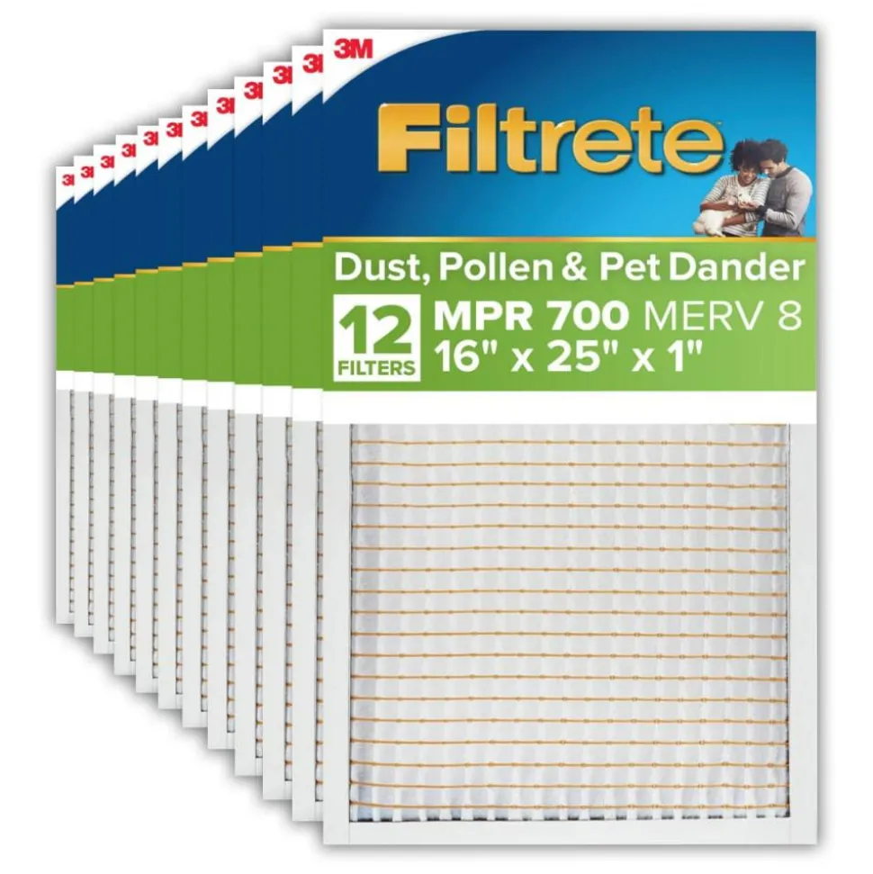 3M Filtrete 16 x 25 x 1 Air Filter, 12 HVAC Filters, MPR 700, Merv 8, Dust, Pollen & Pet Dander, 3 Month Pleated 1 Inch Electrostatic Air Filters