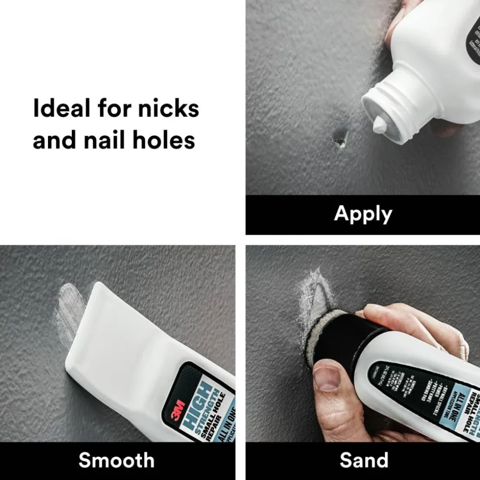 3M High Strength Small Hole Repair, 1 Pack, All in One Applicator Tool, Quick and Easy Repair for Nicks and Nail Holes