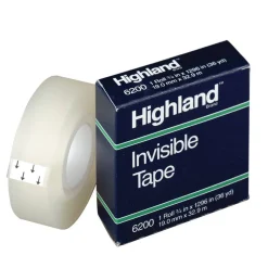 3M Highland 6200 Invisible Tape, 3/4" x 1,296, Clear, Pack Of 12