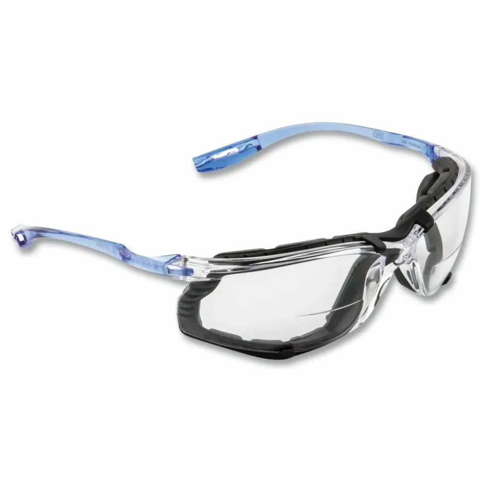 3M Virtua CCS Protective Eyewear with Foam Gasket, 1.5+ Diopter, Blue Half Frame, Clear Dual Lens