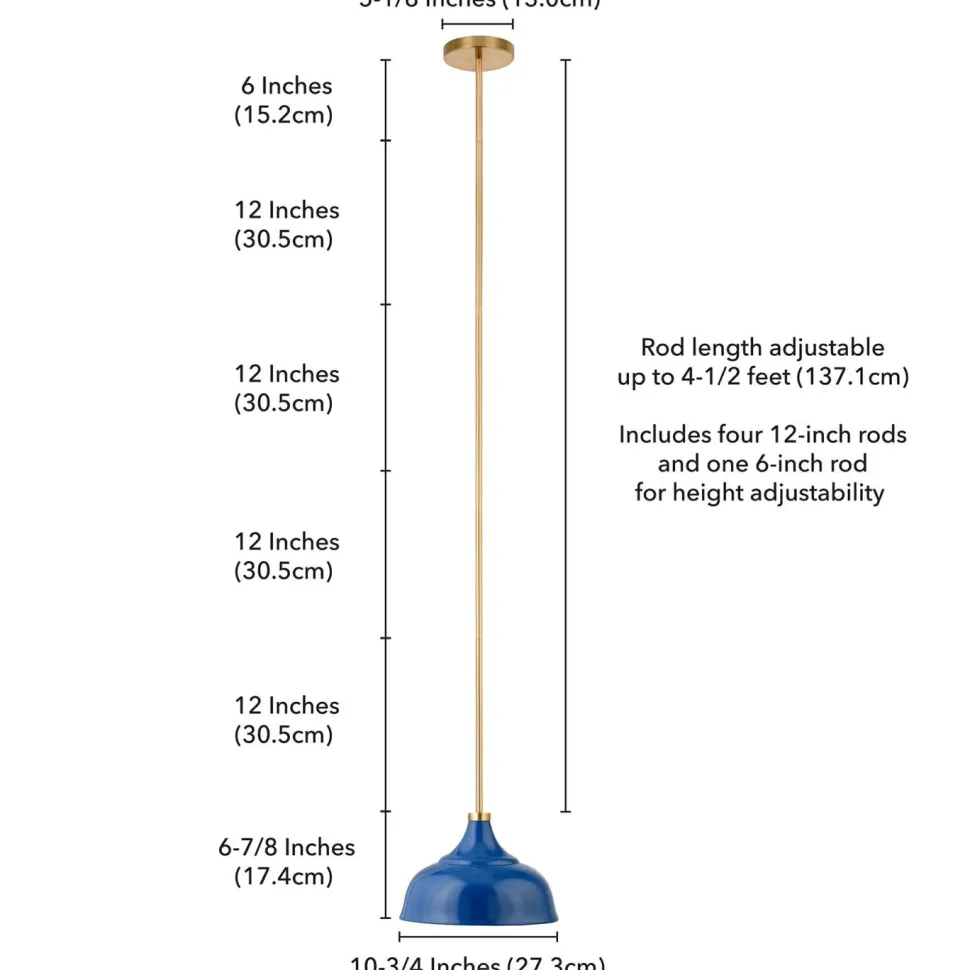 Mackenzie 10.75" Wide Pendant with Metal Shade in Blue/Brass/Blue