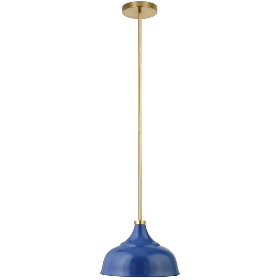 Mackenzie 10.75" Wide Pendant with Metal Shade in Blue/Brass/Blue