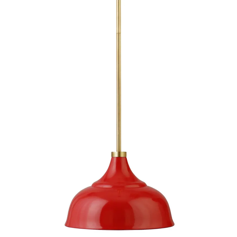Mackenzie 10.75" Wide Pendant with Metal Shade in Poppy Red/Brass/Poppy Red