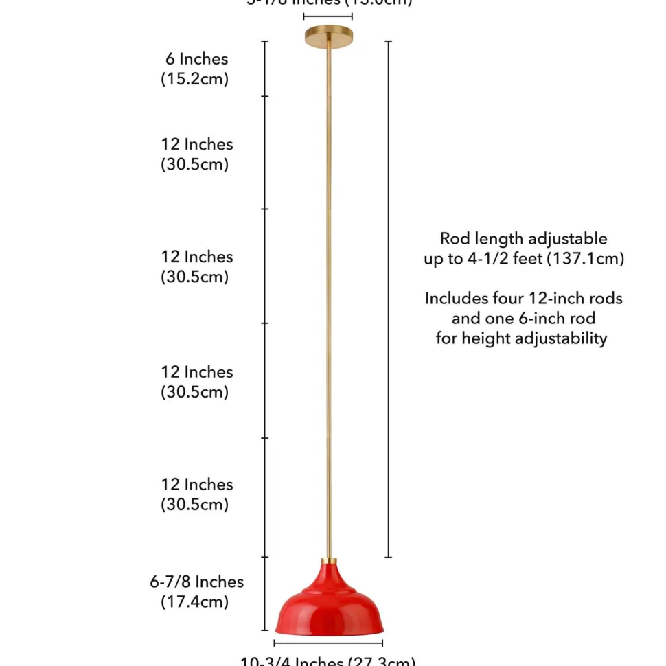 Mackenzie 10.75" Wide Pendant with Metal Shade in Poppy Red/Brass/Poppy Red