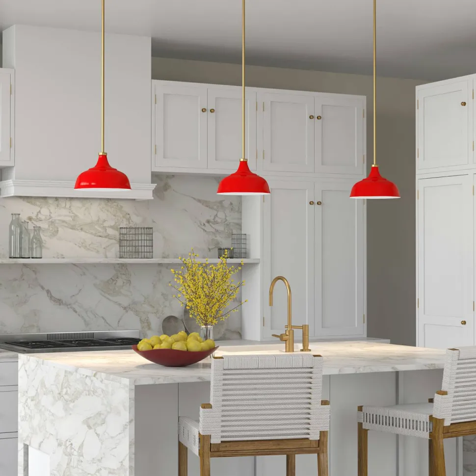 Mackenzie 10.75" Wide Pendant with Metal Shade in Poppy Red/Brass/Poppy Red