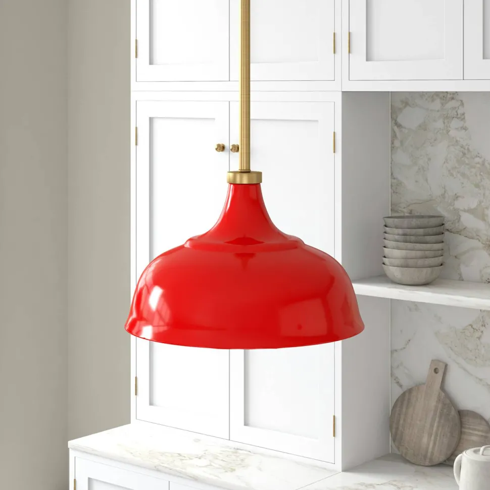 Mackenzie 10.75" Wide Pendant with Metal Shade in Poppy Red/Brass/Poppy Red