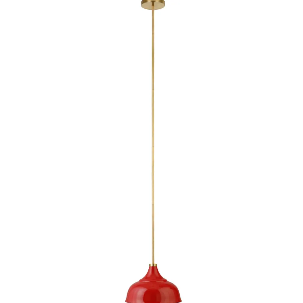 Mackenzie 10.75" Wide Pendant with Metal Shade in Poppy Red/Brass/Poppy Red