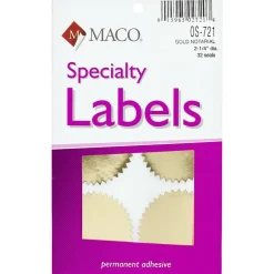 Maco Notary Gold Foil Seals - Round - 2.25" Diameter - Self-adhesive - For Award, Certificate, Legal Document - Gold - 32 / Pack