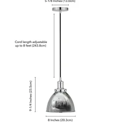 Madison 8" Wide Pendant with Metal Shade in Polished Nickel/Polished Nickel