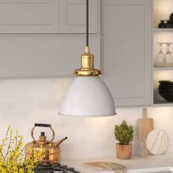 Madison 8" Wide Pendant with Metal Shade in Cool Gray/Brass/Cool Gray