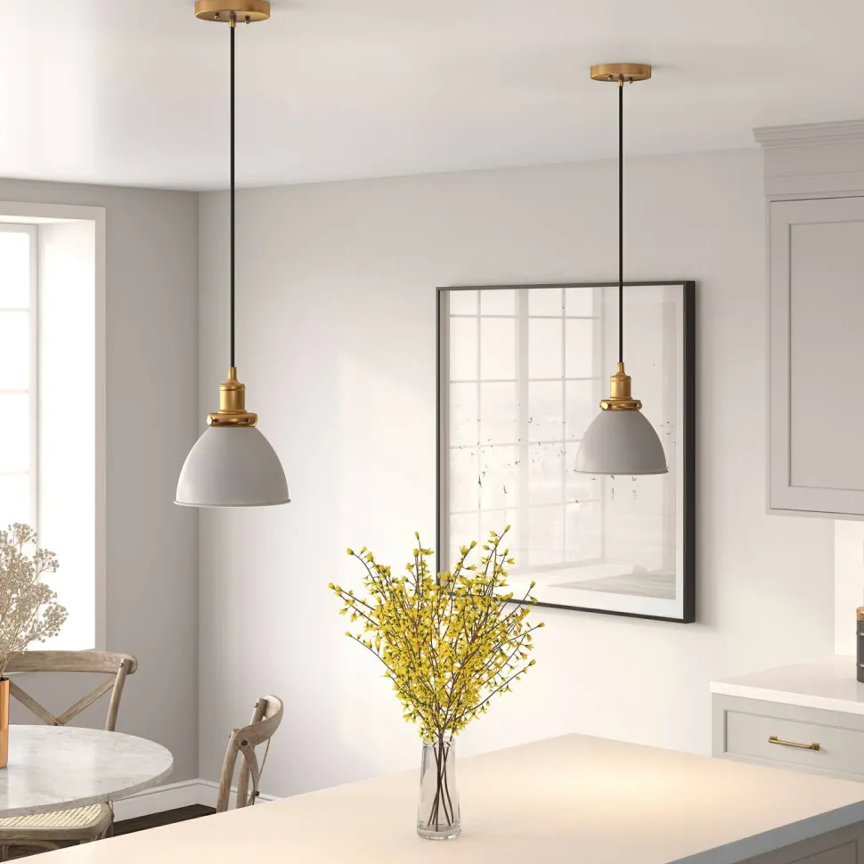 Madison 8" Wide Pendant with Metal Shade in Cool Gray/Brass/Cool Gray