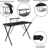 Mallot Black Gaming Desk with Cup Holder, Headphone Hook, and Monitor/Smartphone Stand