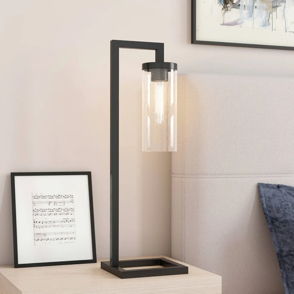 Malva 26" Tall Table Lamp with Glass Shade in Blackened Bronze/Seeded