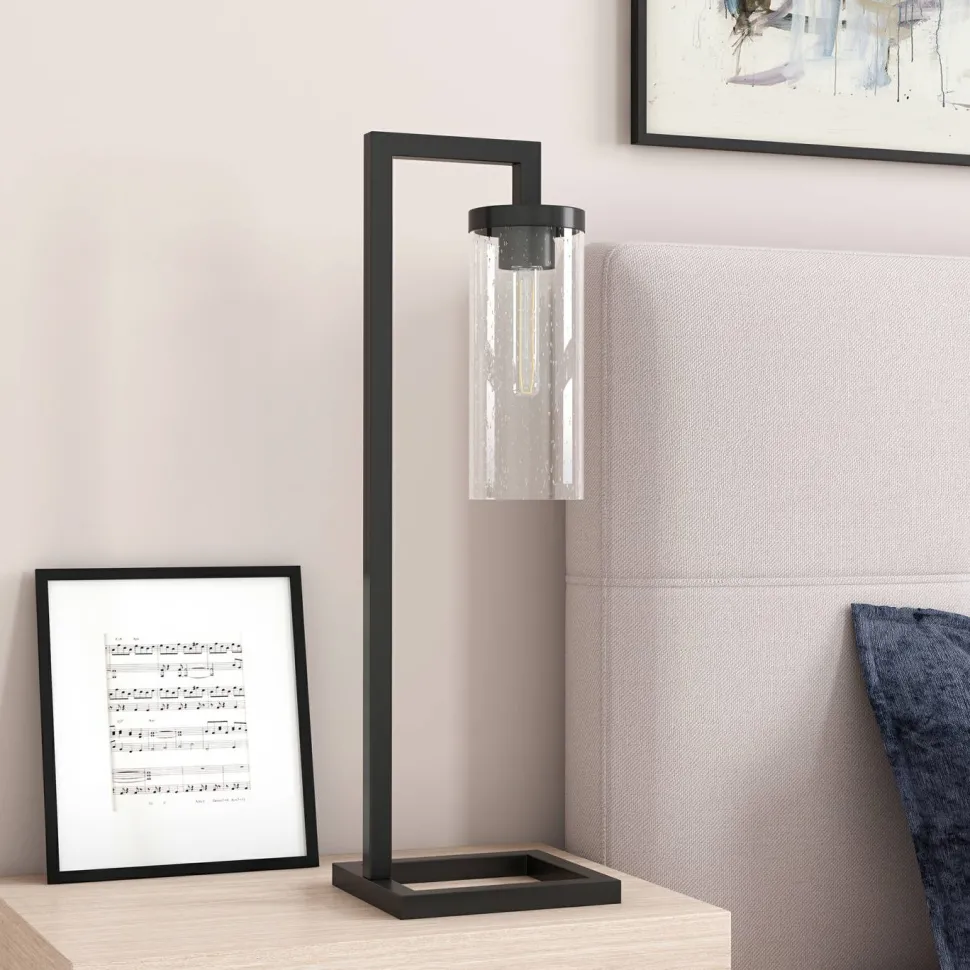 Malva 26" Tall Table Lamp with Glass Shade in Blackened Bronze/Seeded