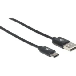 Manhattan USB-C to USB-A Cable, 3m, Male to Male, 480 Mbps (USB 2.0), Hi-Speed USB, Black, Lifetime Warranty, Polybag